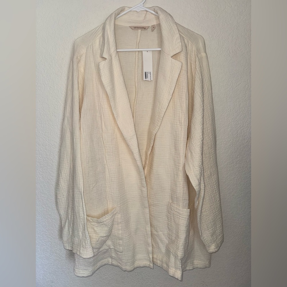 Soft Surroundings Sandbar Gauze Blazer Ecru 3X Textured Open Front Jacket